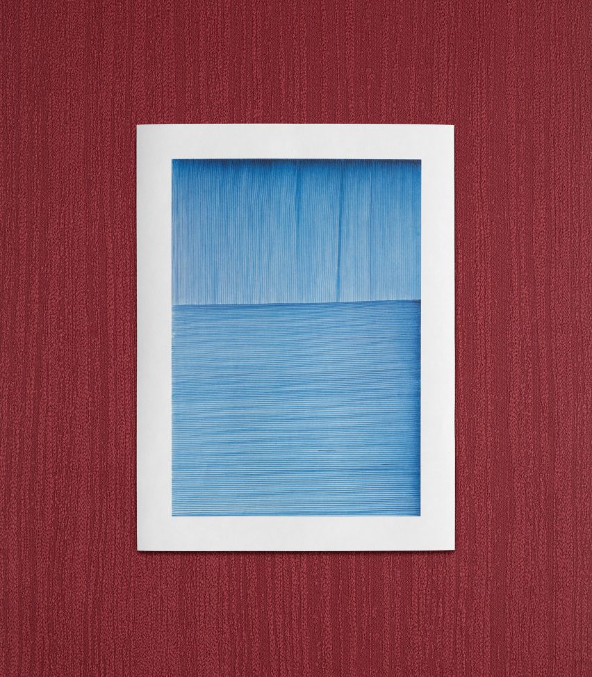 Ronan Bouroullec drawing in blue and Kvadrat fabric in red