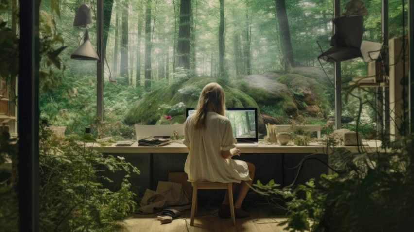 A person sitting at the desk surrounded by nature