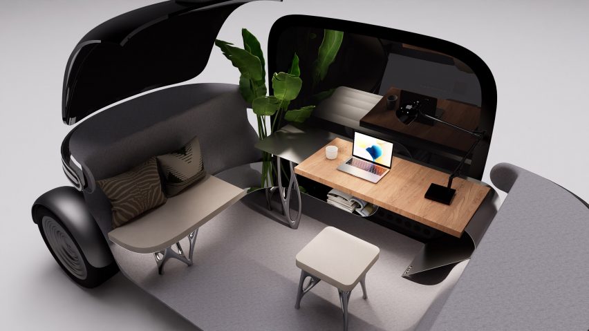 Render of driverless office, created for Moving Space Hackathon by PIX Moving