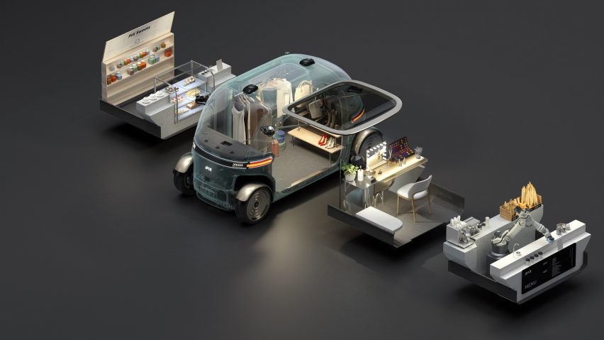 Render of driverless car, created for Moving Space Hackathon by PIX Moving