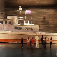 Rendering of coast guard boat in Navy Museum concept by DLR Group