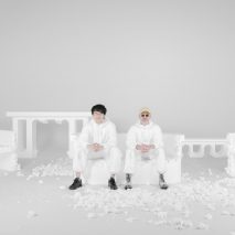 Nendo founder Oki Sato and Daniel Arsham sat on styrofoam piece at Make to Break exhibition Milan