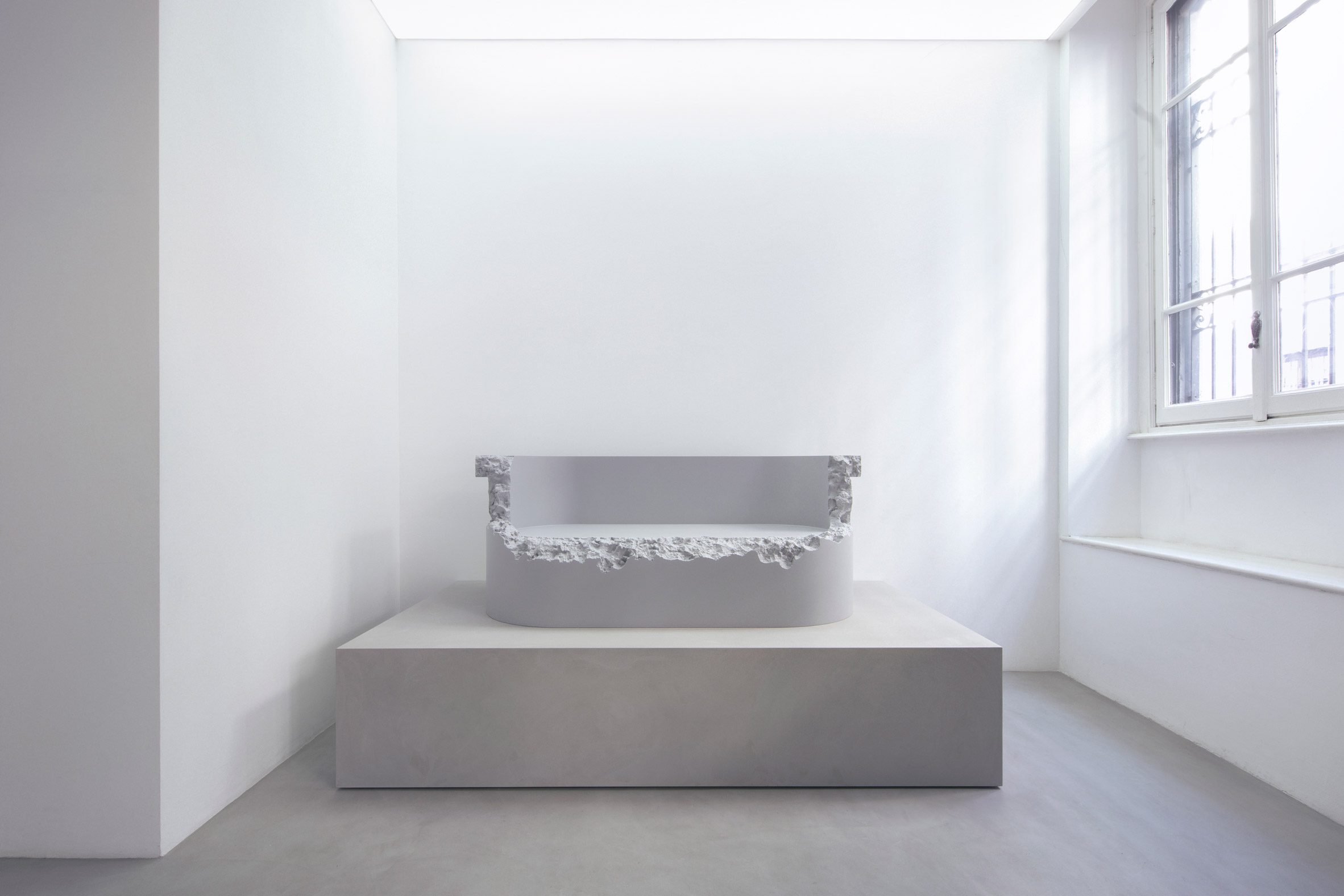 Bench on display at Break to Make exhibition at Nendo office