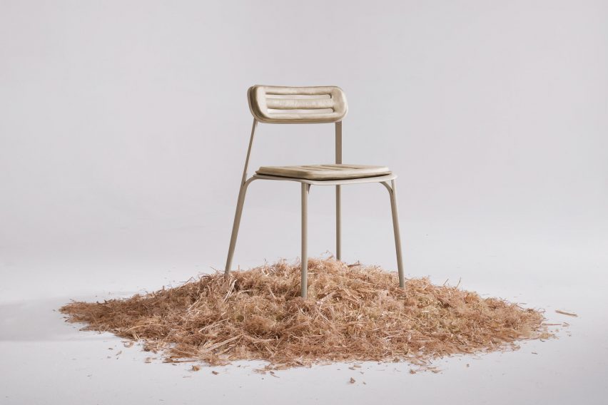 PEEL chair by Prowl Studio and M4 Factory on a bed of woodchips