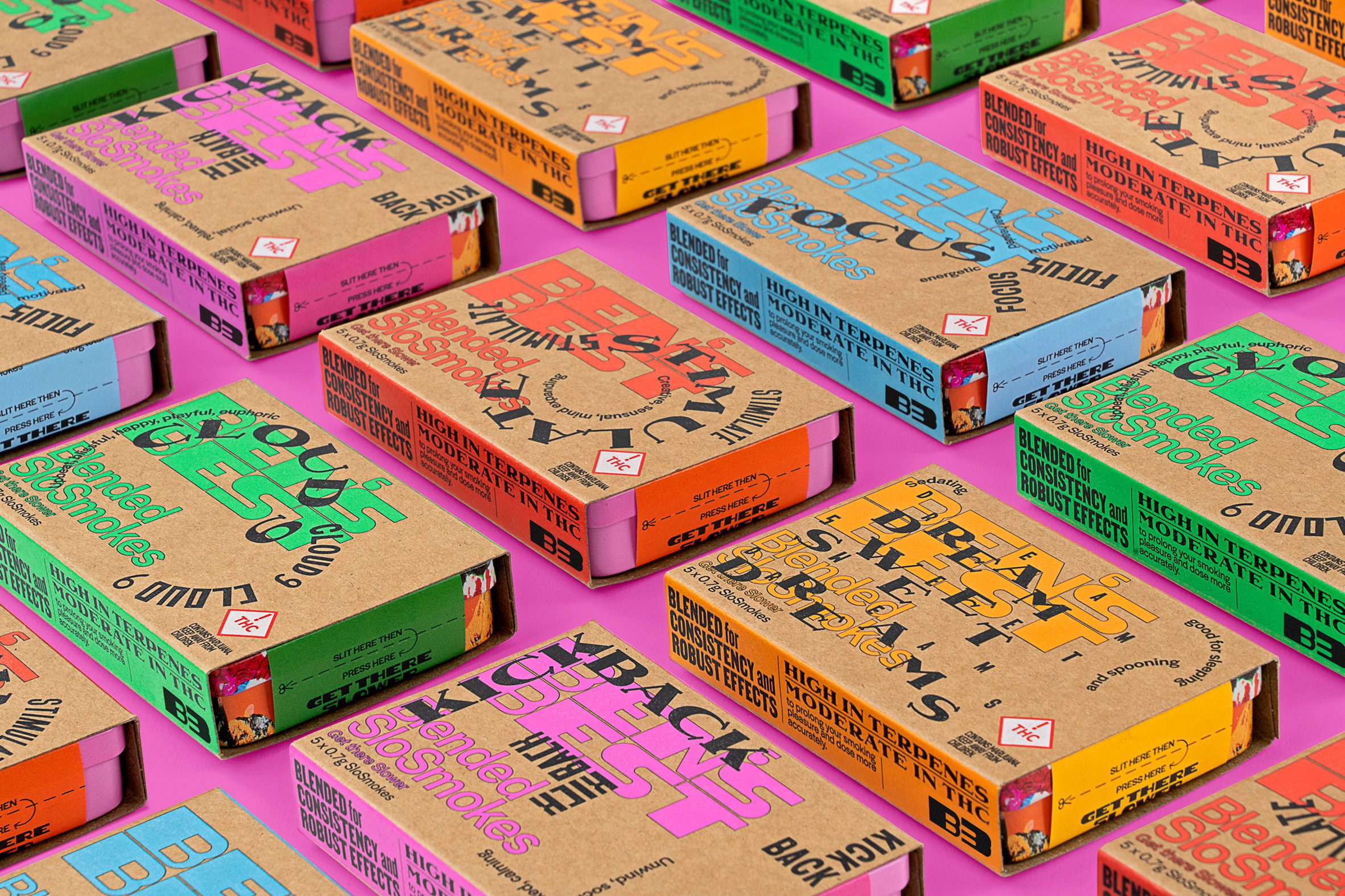Ben's Best Blnz cardboard boxes arranged on pink background
