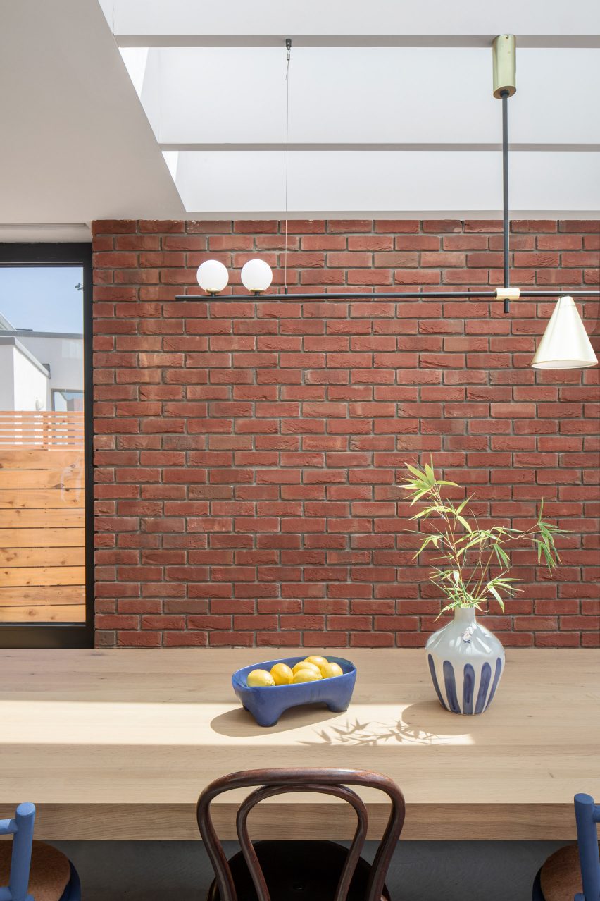 Brick-walled dining area