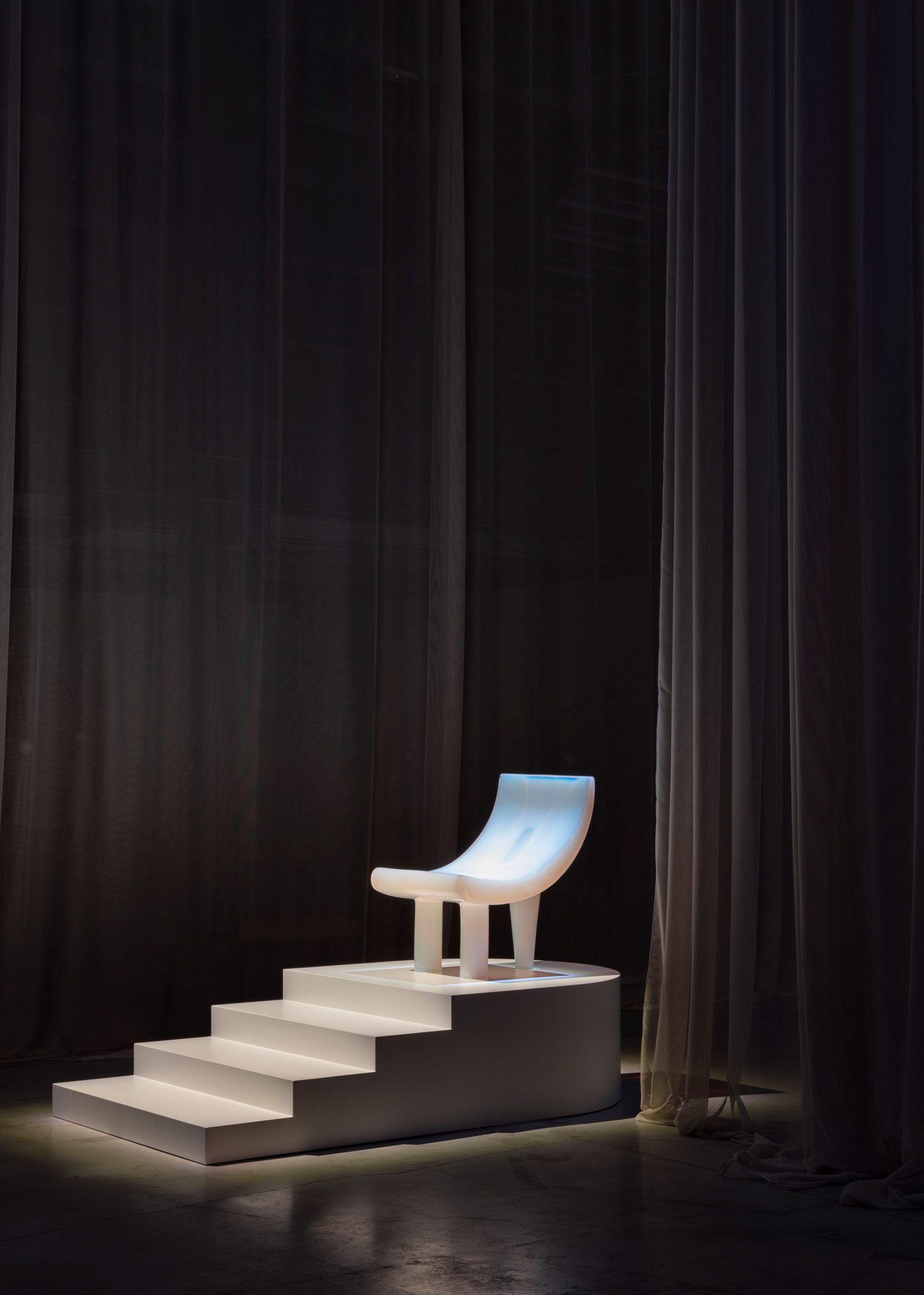 Klisis chair for Poikilos at Poikilos resin furniture exhibition by Objects of Common Interest at Nilufar Depot in Milan