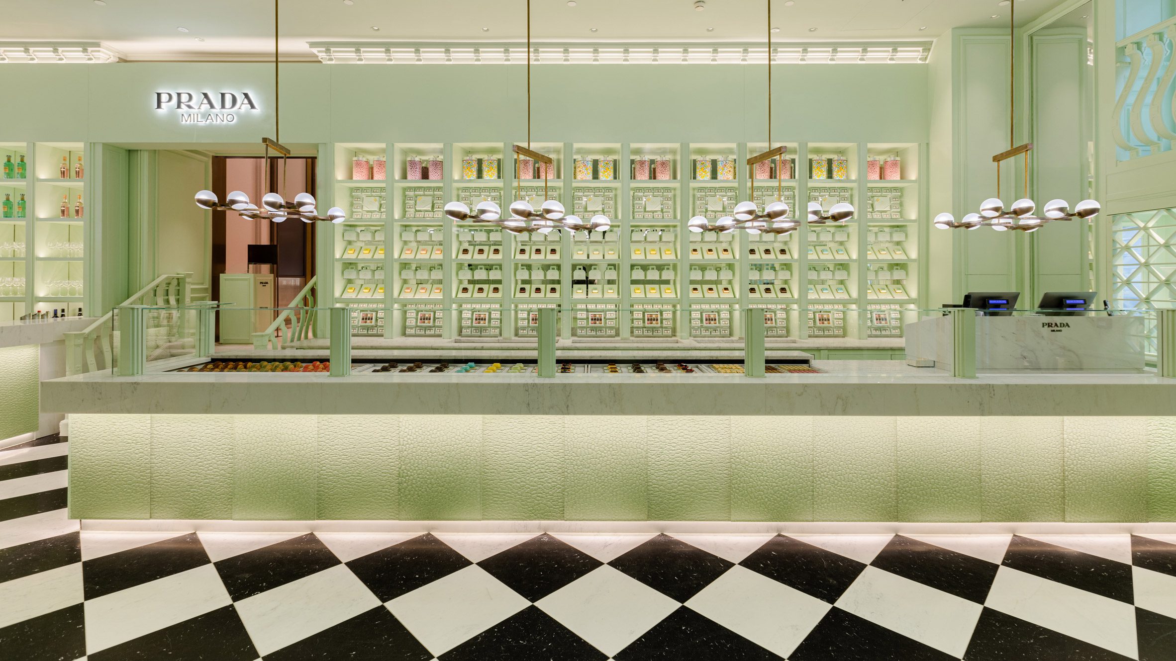 This week Prada opened a mint-green cafe at Harrods
