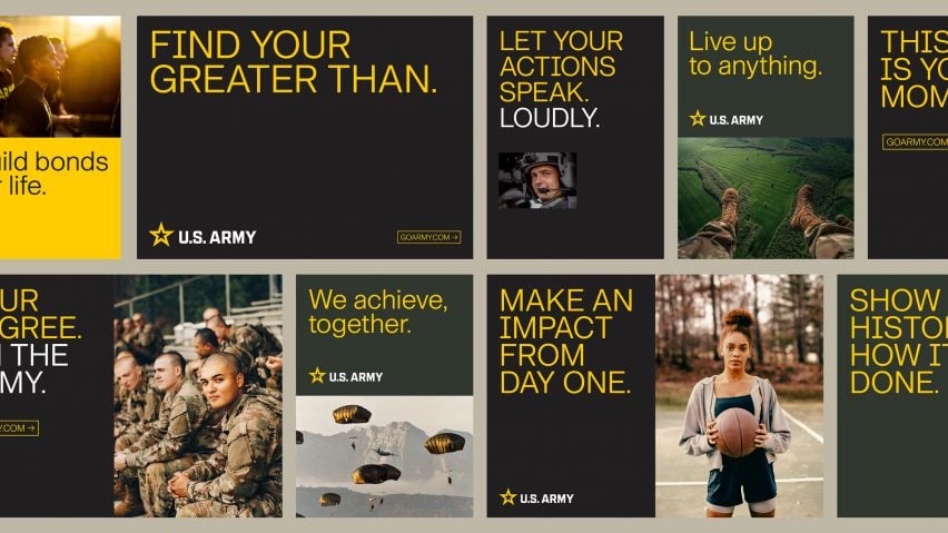 Army slogans in new branding style with a variety of images