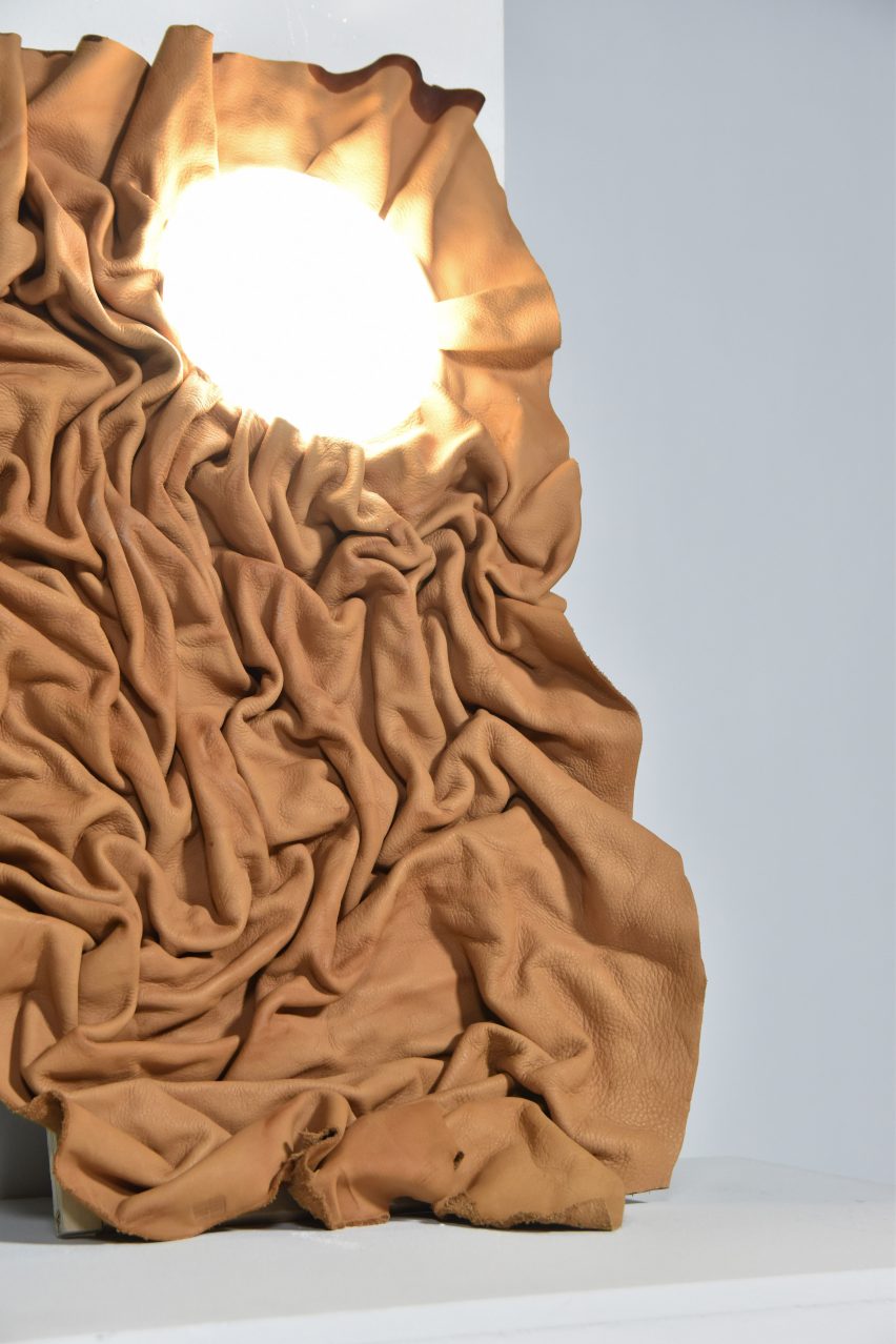 Crinkly lamp made from leather