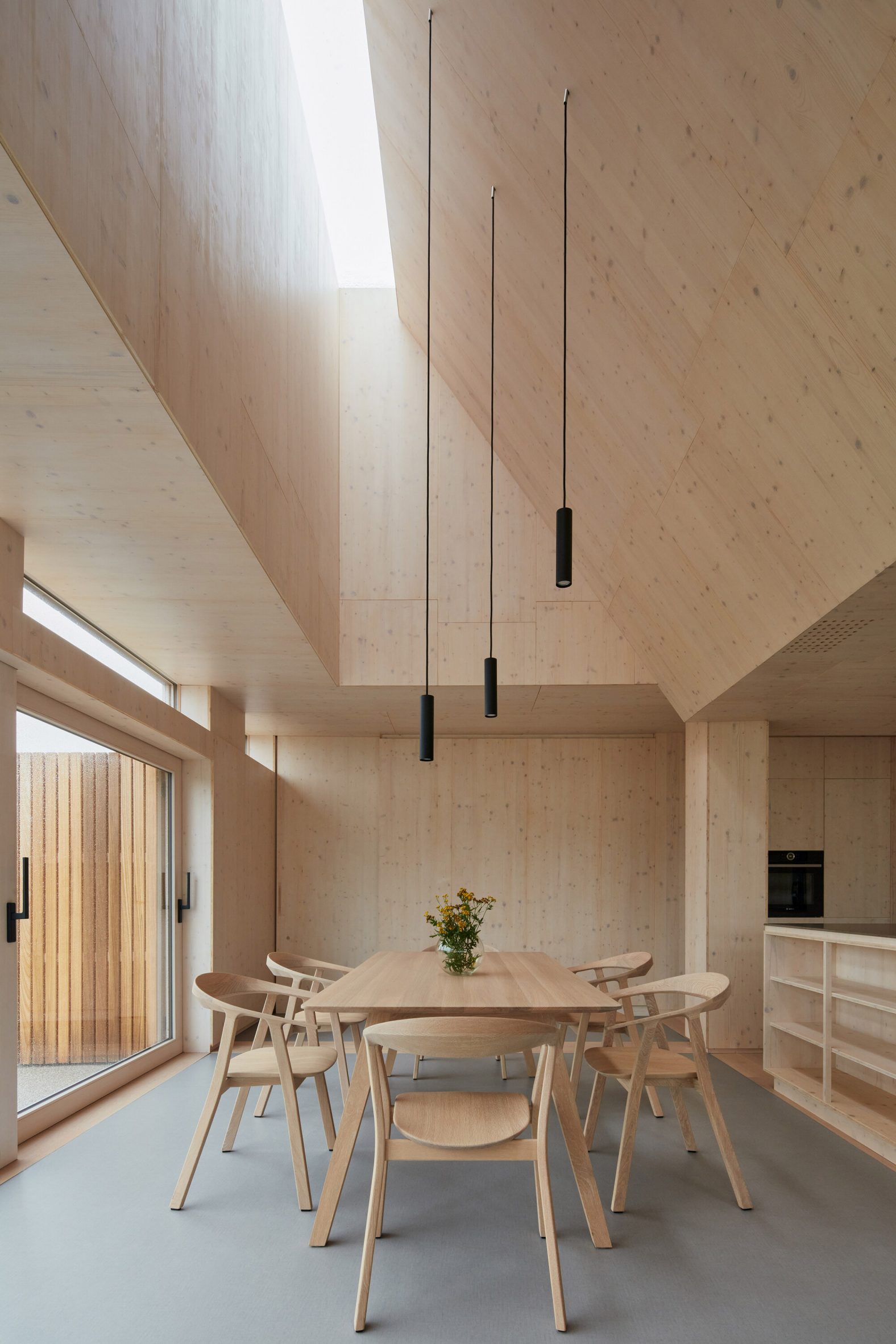 Wood-lined kitchen of Belgian cancer care centre 