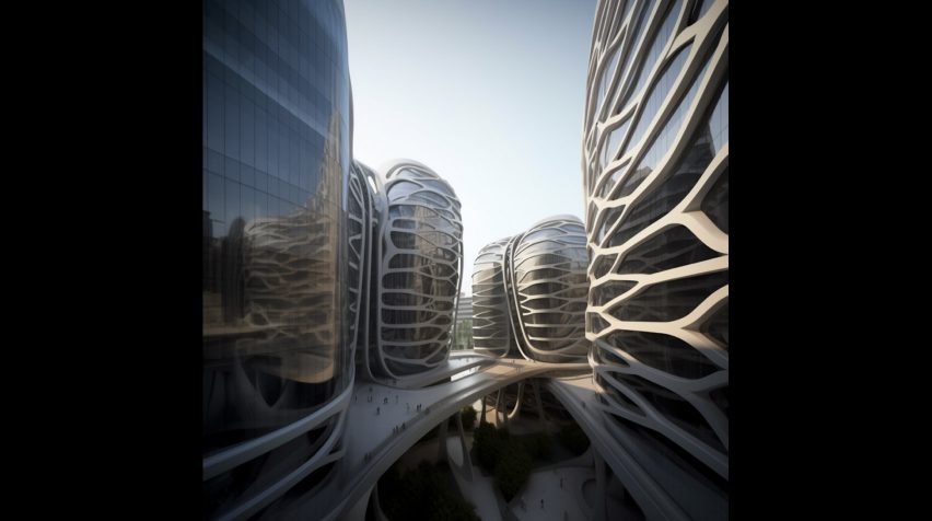 AI-generated image of potential Zaha Hadid Architects building