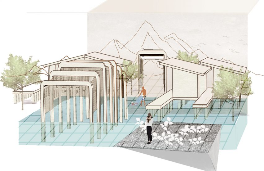 Architectural illustration of an outside space 