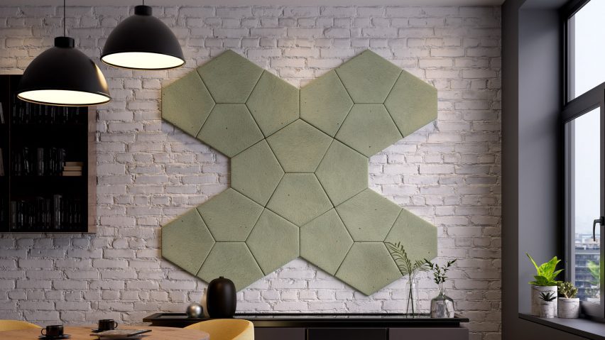 Green geometric tiles on wall