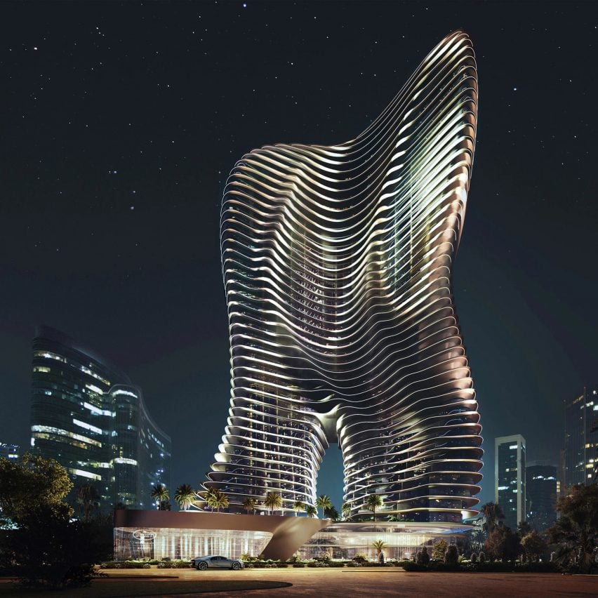 Render of the Bugatti skyscraper project by car company Bugatti in Dubai