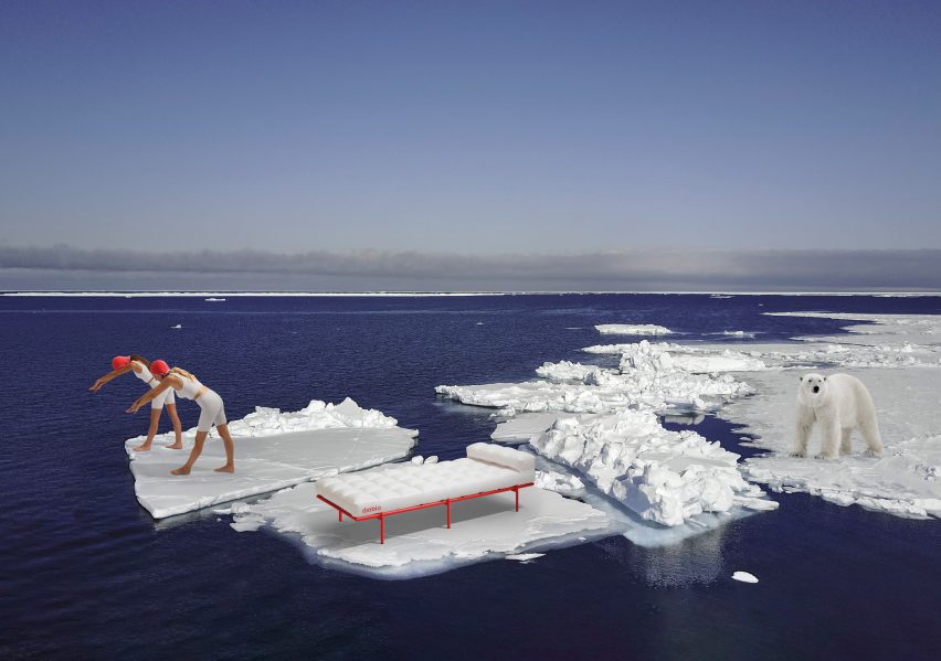 White day bed on ice sheet in ocean