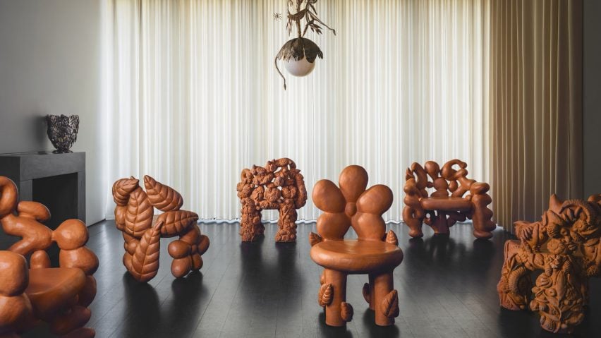 Flower Power terracotta seats by Chris Wolston for The Future Perfect at NYCxDesign