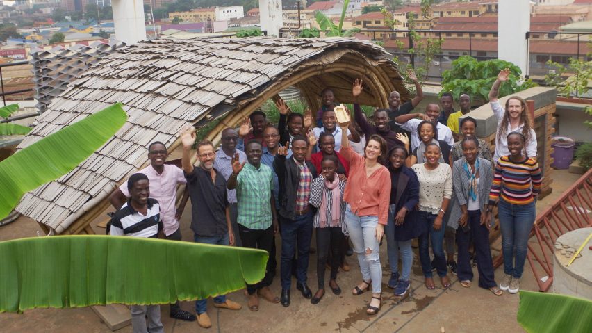 Localworks company photograph with Dezeen Awards trophy