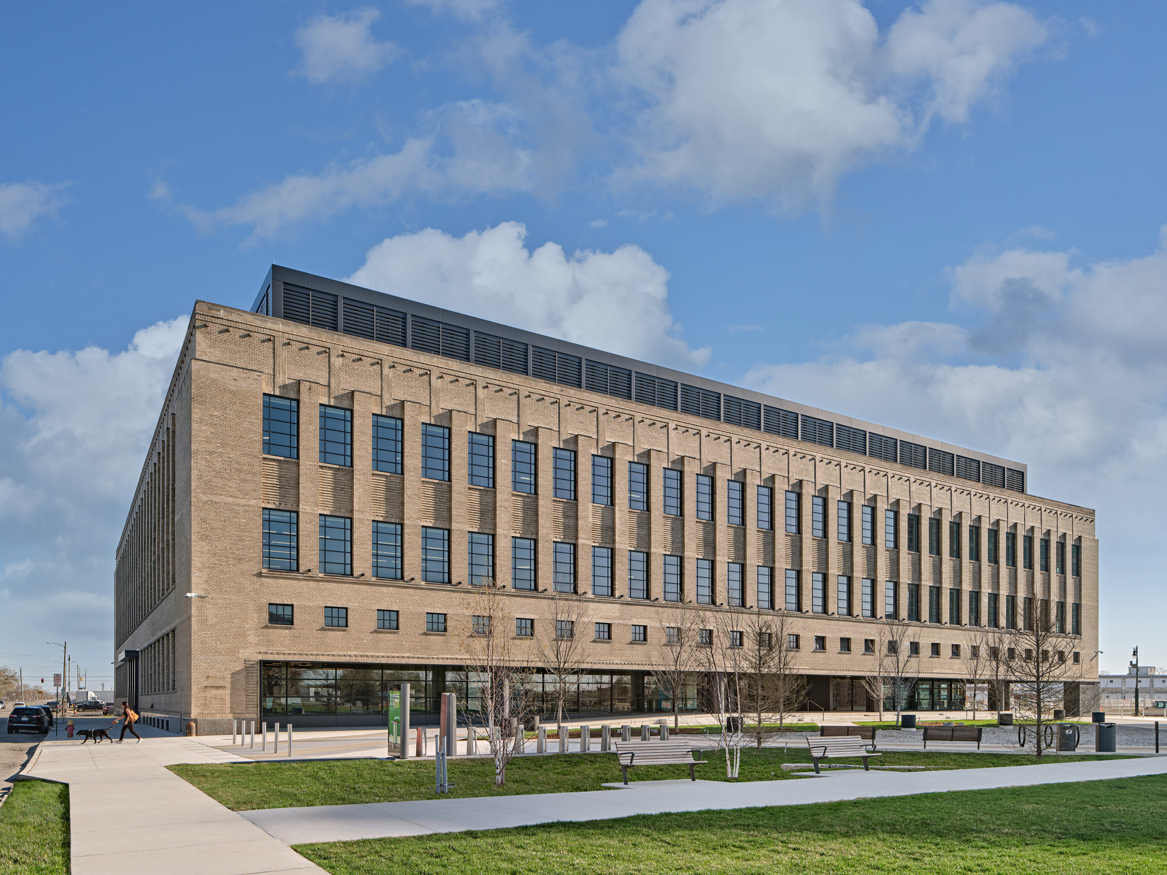 Exterior of the Book Depository building transformed by Gensler for the Newlab Detroit headquarters