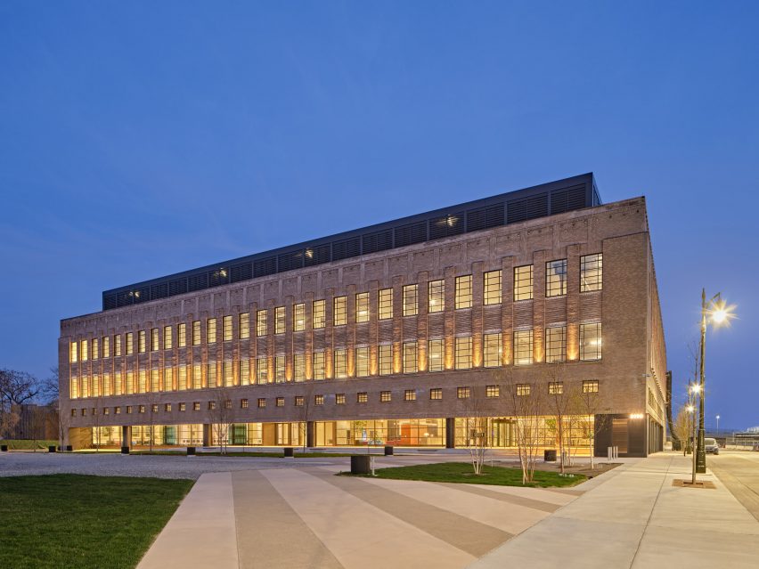 The exterior of the Book Depository building was transformed by Gensler for the Newlab Detroit headquarters