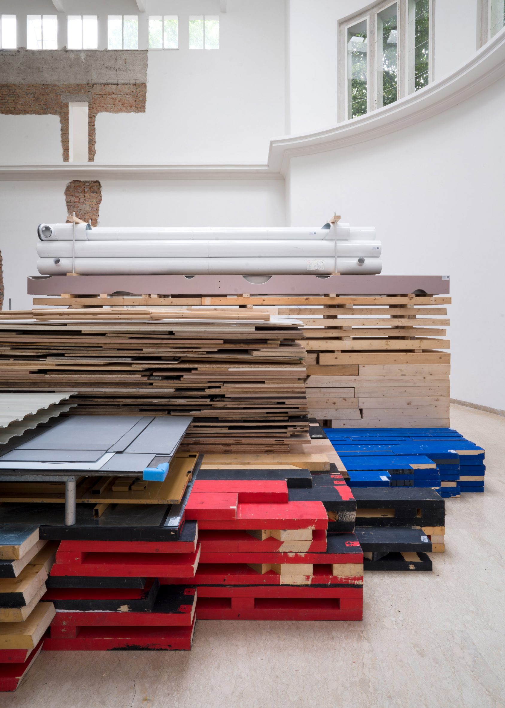 Materials store in Open for Maintenance, the German Pavilion at the Venice Architecture Biennale 2023