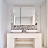 Bathroom interior of Girona Street apartment in Barcelona, designed by Raúl Sanchez Architects