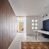 Dining room interior of Girona Street apartment in Barcelona, designed by Raúl Sanchez Architects