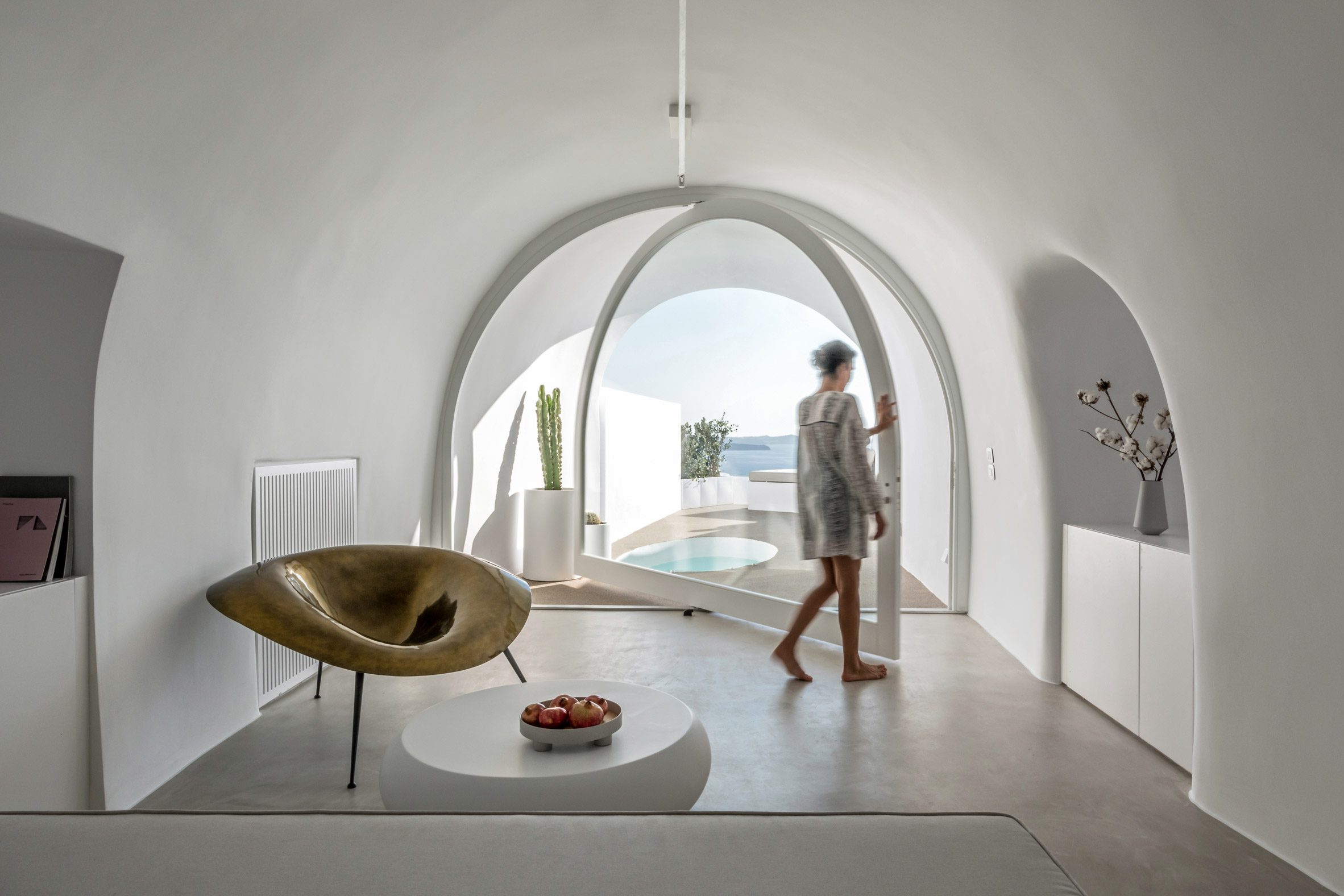 Curved interior of hotel in Santorini