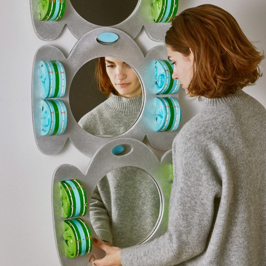 Kiki Goti with her Neo-Vanity modular mirror, photographed by Chelsie Craig