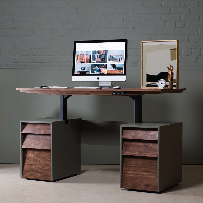Photo of a height-adjustable wooden desk from KODA