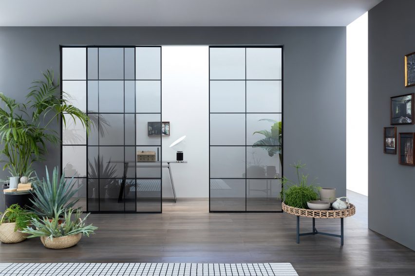 Glass sliding doors in living space