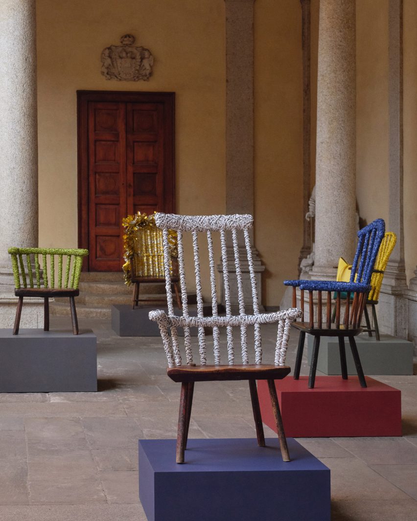 Woven chairs on show at Milan design week