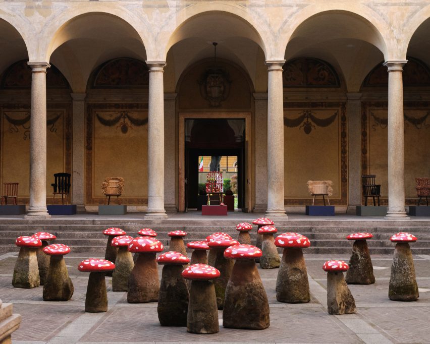 Fly agaric mushroom sculptures by Jonathan Anderson
