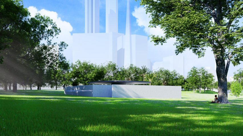 Side profile of concrete pavilion by Tadao Ando