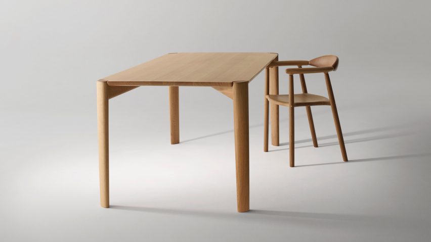 Solid oak table with curved edges
