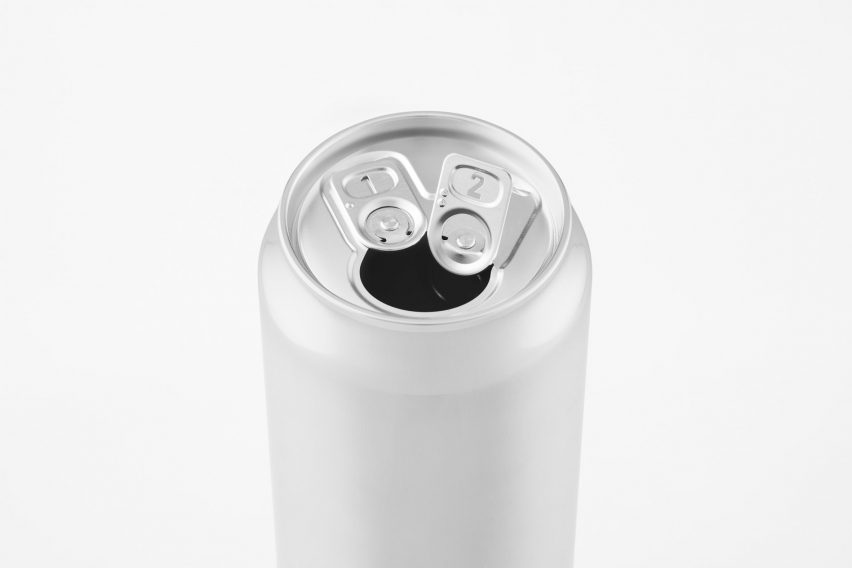 Silvery can with two pull tabs on its lid