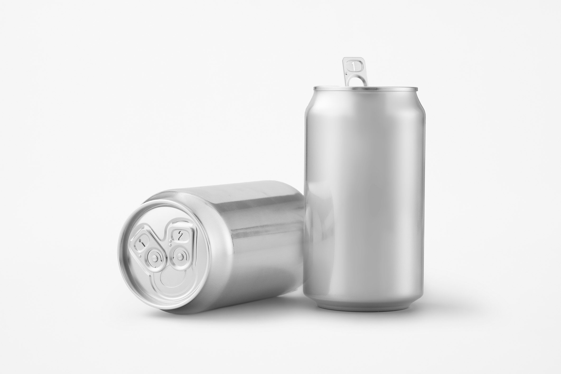 Two beer cans with two pull tabs by Nendo