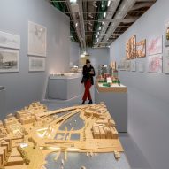 Architectural models on display at the Norman Foster exhibition at the Centre Pompidou