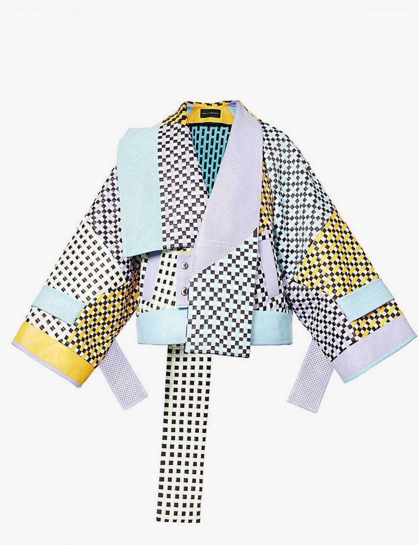 Textile jacket with vibrant patterns and pastel colours