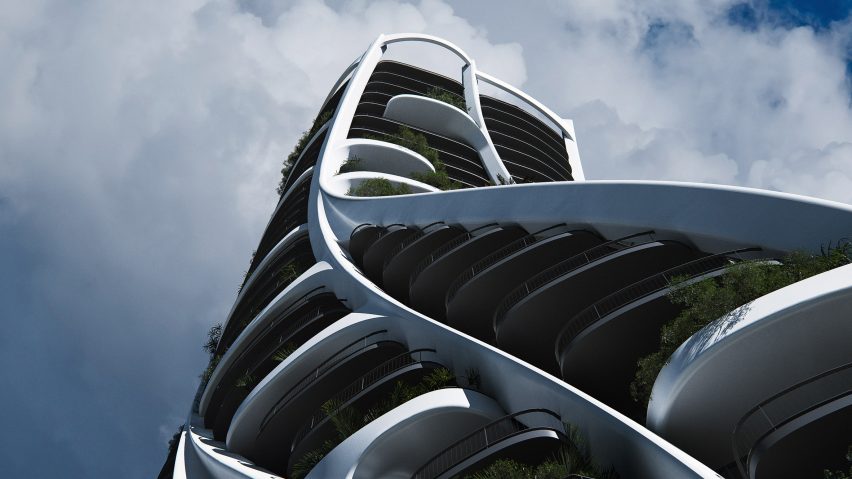 View of twisting MAD tower in Quito