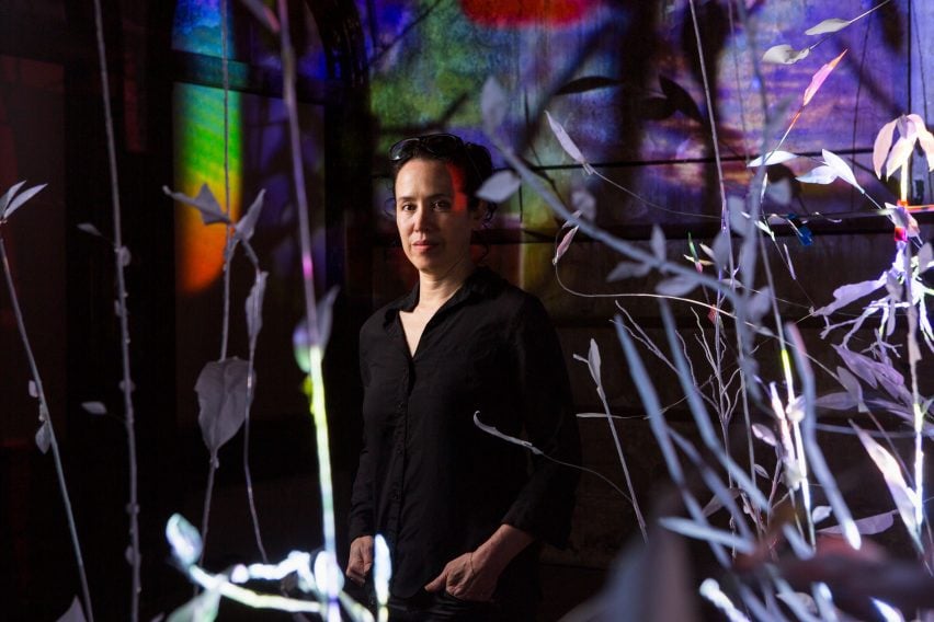 Artist Sarah Sze and overgrown wire branches at Peckham Rye Waiting Room exhibition