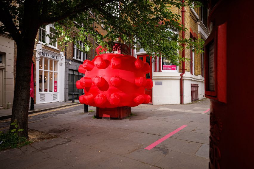 Phone box inflatable sculpture in Clerkenwell