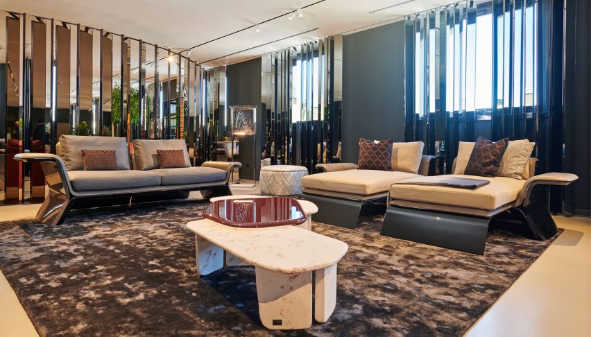 Photo of the Bentley paper marble coffee table in a hotel lounge 
