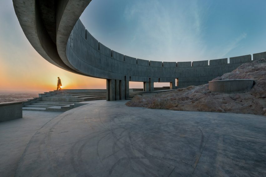 Concrete circular structure at the Smritivan Earthquake Memorial