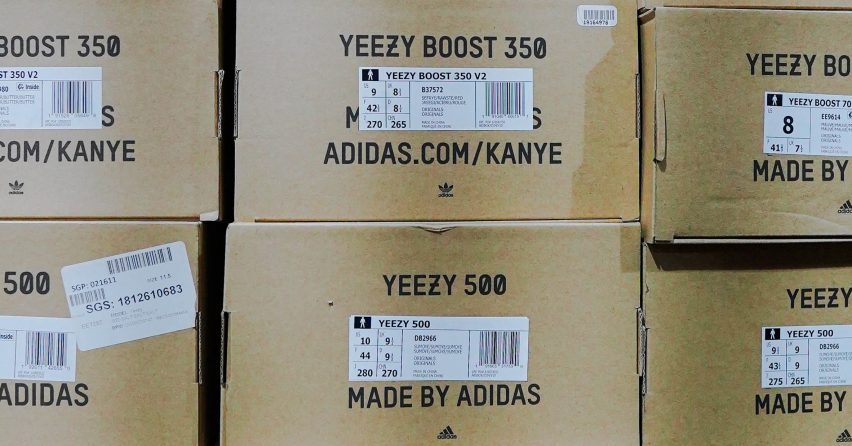 Boxes of shoes from the Yeezy Adidas Ye collaboration