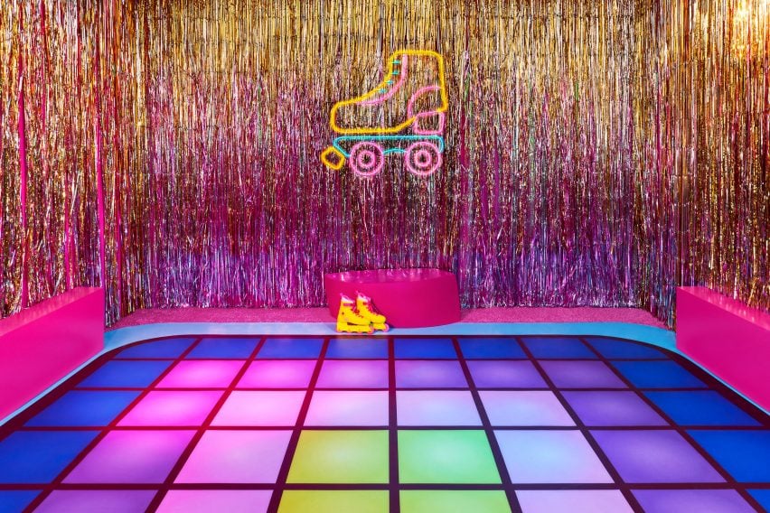 Outdoor disco dance floor in Barbie house