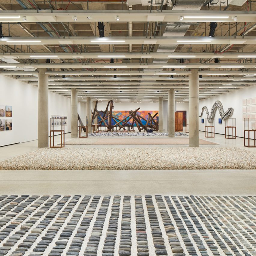 Photo of stones and design objects at the Ai Weiwei exhibition