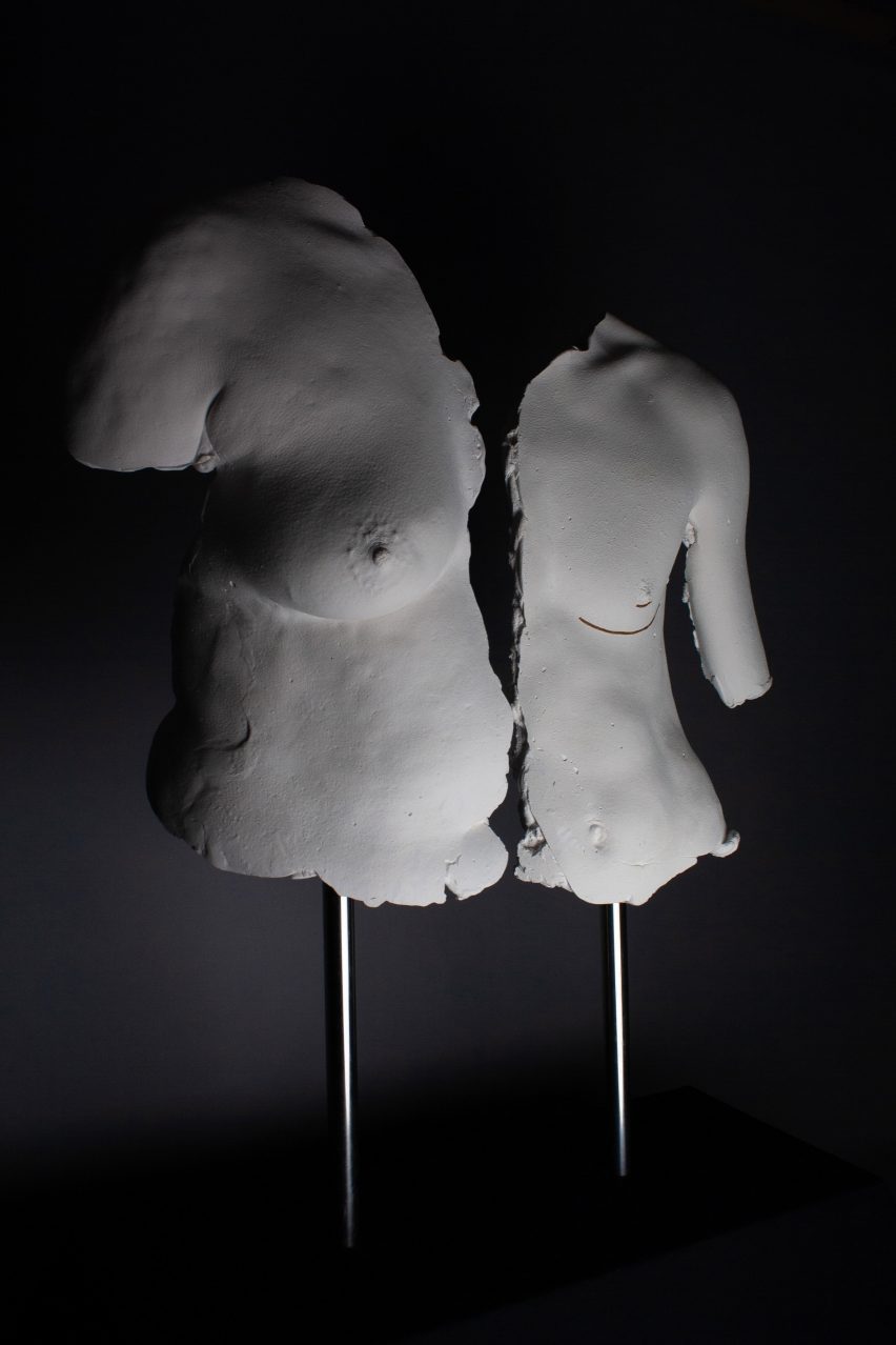 Sculpture of split human torso