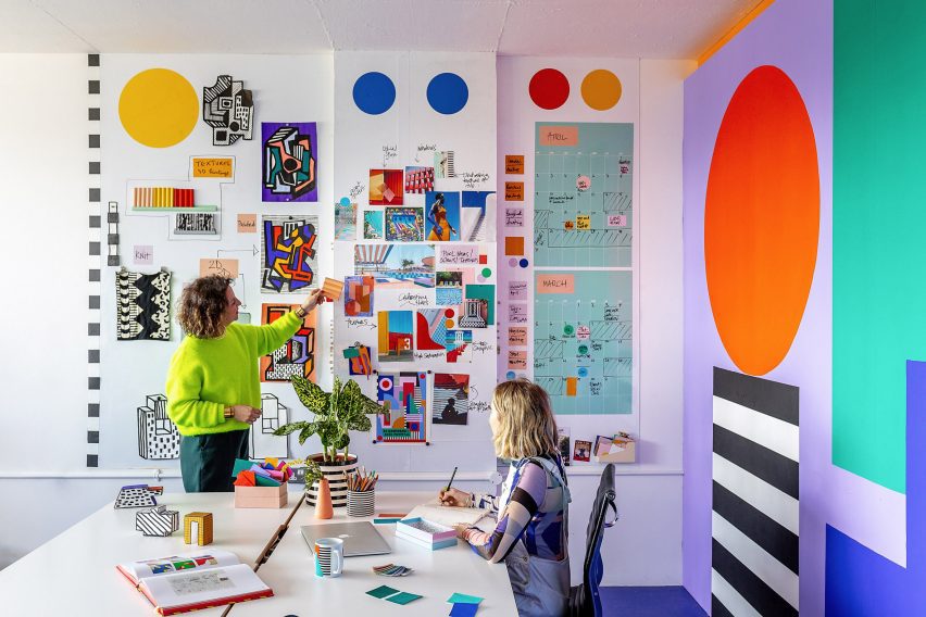 Photo of the workspace in Camille Walala's London studio