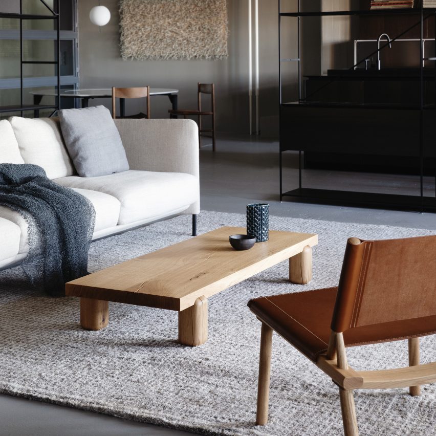 Wooden coffee table in living room